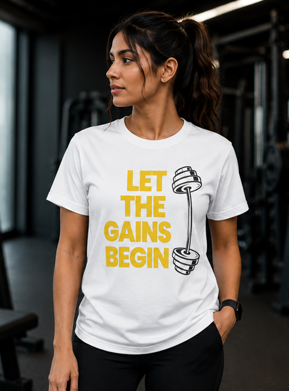 Gains begin T-Shirt, Gym Streetwear Tee, Motivational Workout Shirt, Fitness Vibes
