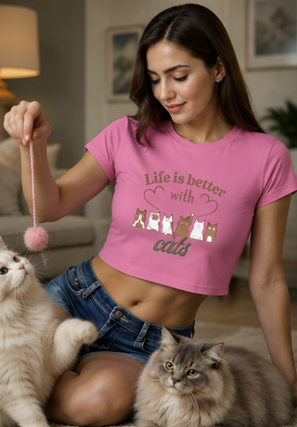 Crop Top - Life is better || Cool Cat Jade T-Shirt, Cat Lover Gift, Unique Graphic Tee