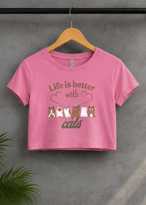 Crop Top - Life is better || Cool Cat Jade T-Shirt, Cat Lover Gift, Unique Graphic Tee