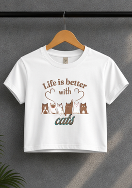 Crop Top - Life is better || Cool Cat Jade T-Shirt, Cat Lover Gift, Unique Graphic Tee
