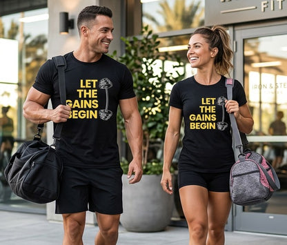 Gains begin T-Shirt, Gym Streetwear Tee, Motivational Workout Shirt, Fitness Vibes