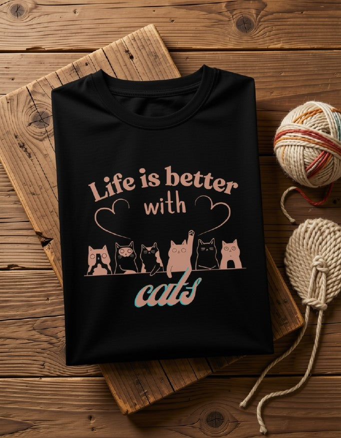 Life is better with Cats || Unisex Tee, Cool Cat Jade T-Shirt, Cat Lover Gift, Unique Graphic Tee