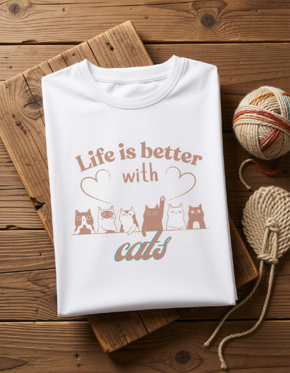 Life is better with Cats || Unisex Tee, Cool Cat Jade T-Shirt, Cat Lover Gift, Unique Graphic Tee