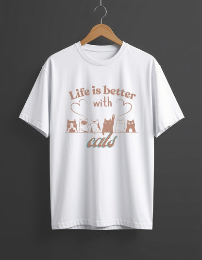 Life is better with Cats || Unisex Tee, Cool Cat Jade T-Shirt, Cat Lover Gift, Unique Graphic Tee