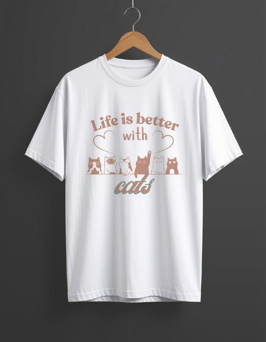 Life is better with Cats || Unisex Tee, Cool Cat Jade T-Shirt, Cat Lover Gift, Unique Graphic Tee