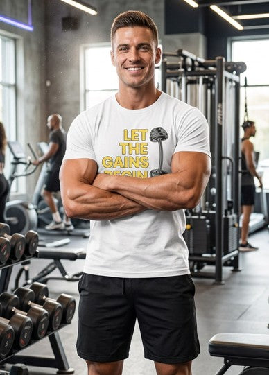 Gains begin T-Shirt, Gym Streetwear Tee, Motivational Workout Shirt, Fitness Vibes