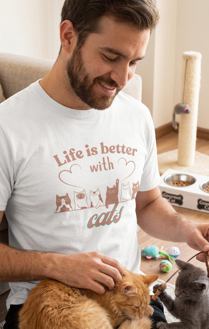 Life is better with Cats || Unisex Tee, Cool Cat Jade T-Shirt, Cat Lover Gift, Unique Graphic Tee