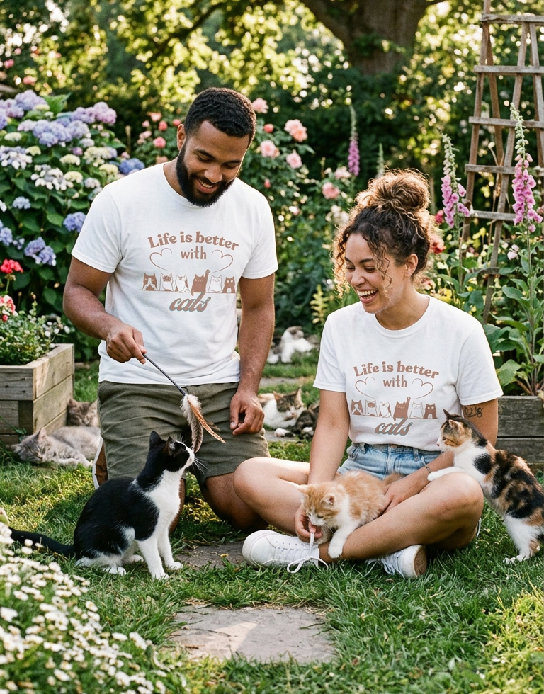 Life is better with Cats || Unisex Tee, Cool Cat Jade T-Shirt, Cat Lover Gift, Unique Graphic Tee